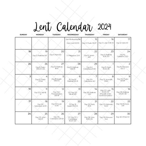 2024 Scripture Reading Lent Calendar Women Plan 40 Day Printable Lenten