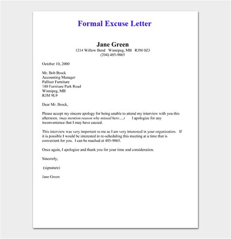 Formal Excuse Letters 10 Free Samples And Templates
