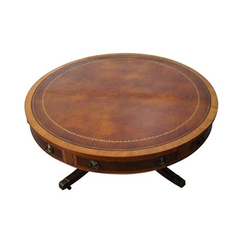 A good coffee table is a key component of any living room, but an ottoman coffee table takes style to a new level. Mahogany Inlaid Leather Top Round Federal Style Coffee ...