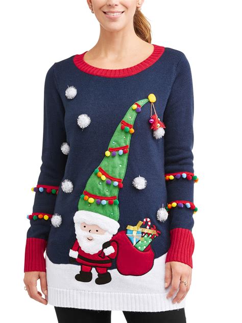 Holiday Time Holiday Time Womens Ugly Christmas Sweater Santa Tunic