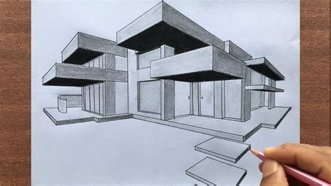 How To Draw A Modern House In 2 Point Perspective Step By Step Youtube