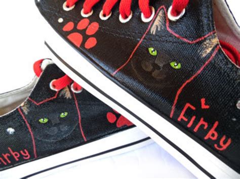 Personalized Cat Painted Sneakers Cat Canvas Shoes Custom Etsy