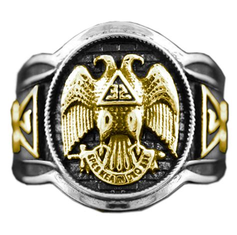 Duo Tone Scottish Rite Freemason Ring Rounded Masonic Ring 32nd