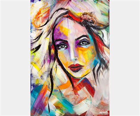 Colorful Woman Portrait Abstract Painting Contemporary Pop Art Etsy
