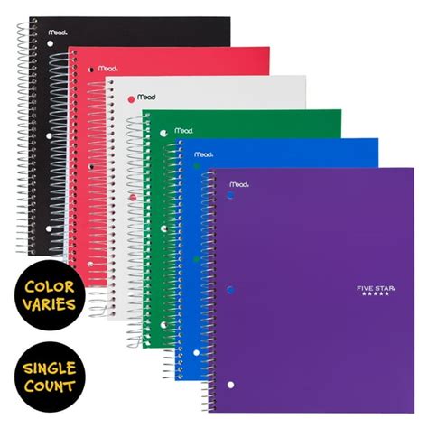 Five Star Wirebound Notebook 5 Subject Wide Ruled Assorted 05209