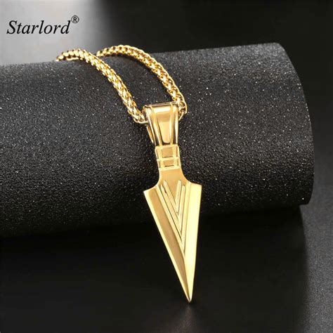 Starlord Arrowhead Pendant Necklace Goldsilverblack Color Stainless Steel Warriors Arrow Punk