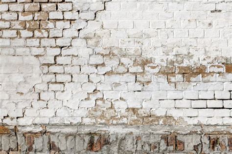 Cracked Damaged Old White Brick Wall As Background And Urban Texture Stock Image Image Of Wall