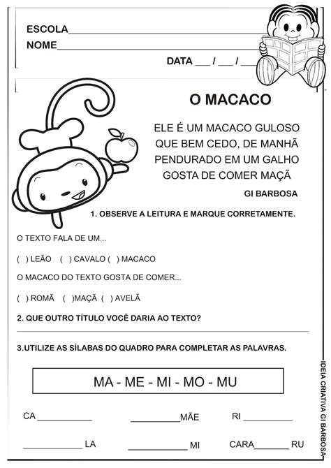 Fichas De Lingua Portuguesa Ano Letra M
