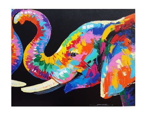 Colorful Elephant Paintings Acrylic On Canvas Etsy Australia