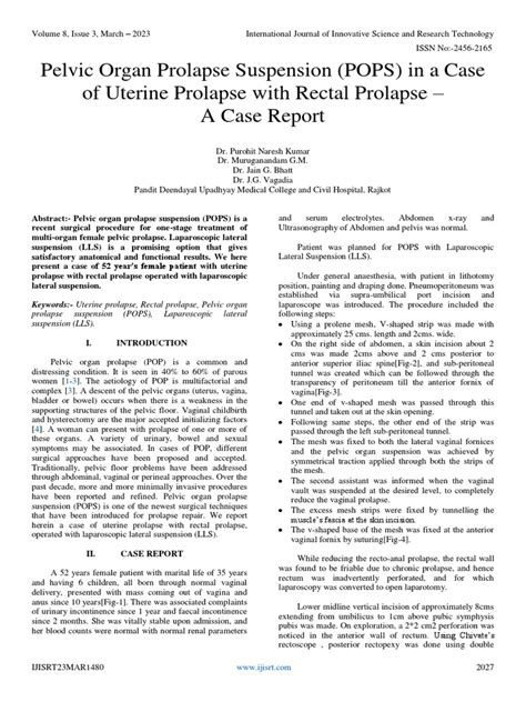 pelvic organ prolapse suspension pops in a case of uterine prolapse with rectal prolapse a