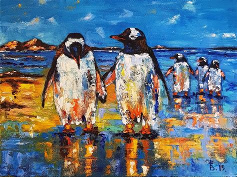Penguins Original Painting Painted Penguin Penguin Wall Art Etsy