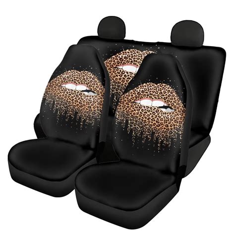 Fkelyi Sexy Leopard Lip Kiss Car Seat Cover 4 Piece Front And Back Seat Cover Universal Fit