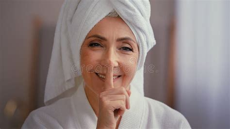 Old Caucasian Happy Woman Mature Lady Elderly Model Female With Towel