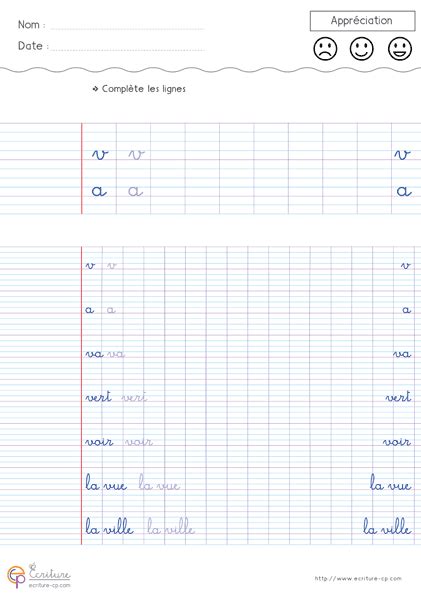 Feuilles d'écriture cp ce1 à imprimer des fiches d'écriture gratuites pourvues pour continuer la formation en écriture cursive déjà débutée en grande section. Feuille Fiche PDF Exercice d'écriture cursive cp à ...