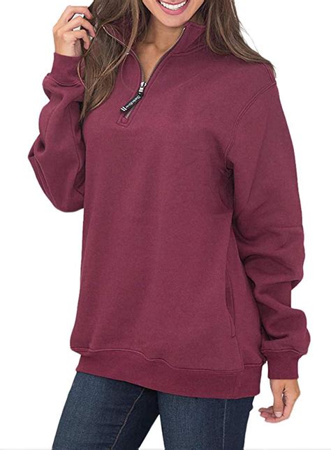 Womens Quarter Zip Sweatshirts Long Sleeve Pullover Sweatshirts With