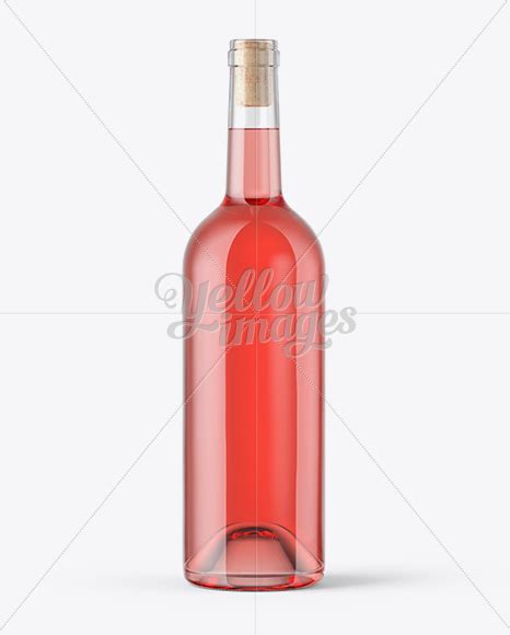 Clear Glass Pink Wine Bottle With Cork Mockup On Yellow Images Object Mockups