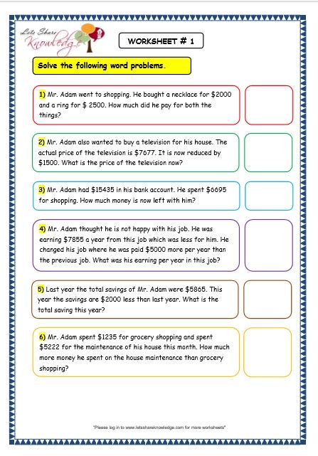 Browse grade 3 addition and subtraction resources on teachers pay teachers, a marketplace trusted by millions of teachers for . Grade 3 Maths Worksheets: Subtraction (4.4 Addition and ...