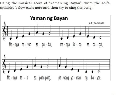 Using The Musical Score Of “yaman Ng Bayan” Write The So Fa