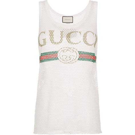 Gucci Fake Logo Vest Top €440 Via Polyvore Featuring Tops White Sleeveless Tank White Tank