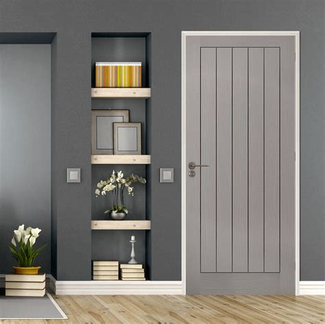 Textured Vertical 5 Panel Grey Door Prefinished