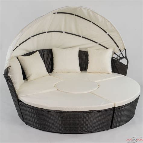 Okrągłe łóżko ogrodowe z baldachimem brązowy technorattan MebleMWM