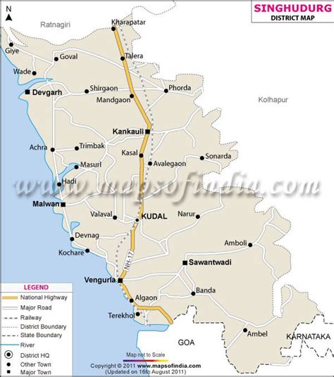 District Map Of Sindhudurg Showing Major Roads District Boundaries Headquarters Rivers And