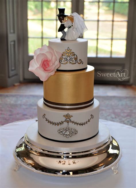 Cake server can be personalized for an extra special touch for your wedding. White And Gold Wedding Cake With Rococo Style Elements - CakeCentral.com