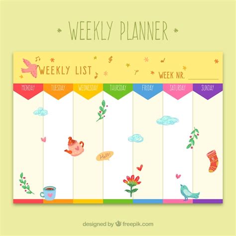 Colorful Weekly Planner With Spring Elements Vector Premium Download