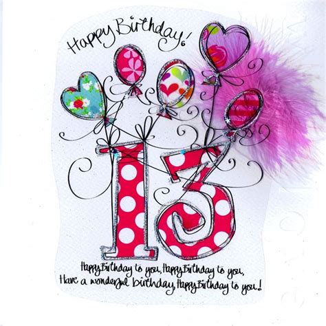 Card Age 13th Birthday Pink Balloons Happy Birthday Teenager Old