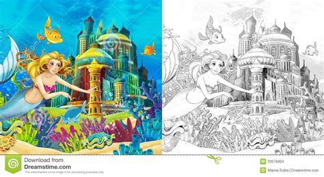 Download in under 30 seconds. The Ocean And The Mermaids - Coloring Page Stock ...