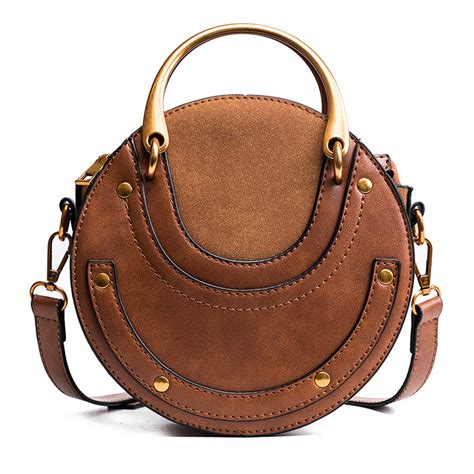 Women Retro Round Leather Clutch Bag Lady Handbag Messenger Shoulder