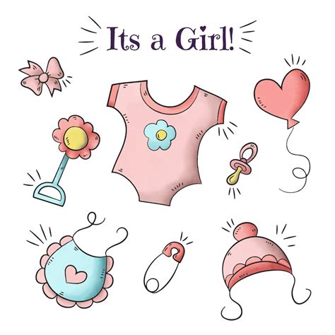 Cute Baby Shower Background With Baby Girl Elements 191220 Vector Art