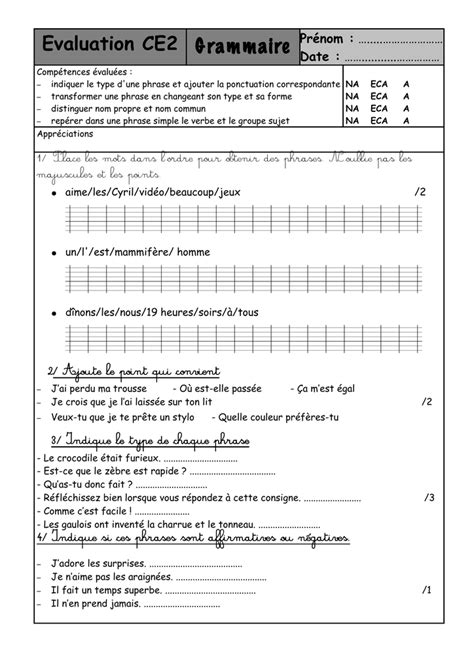 Evaluation CE2 Grammaire