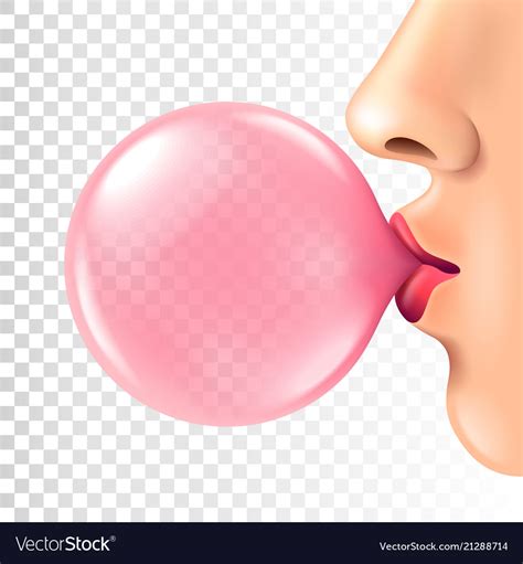 Female Lips Blowing Pink Bubble Gum Isolated Vector Image