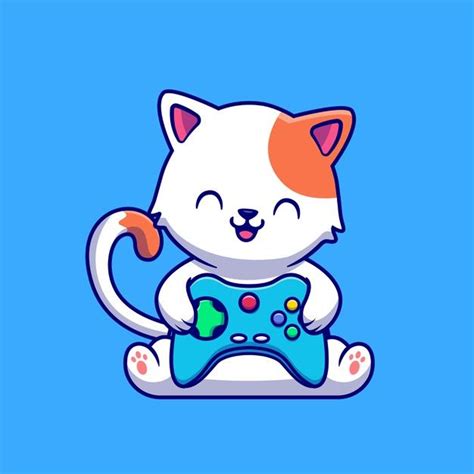 Cute Cat Gaming With Game Console Cartoon Kitty Games Cartoon Cat
