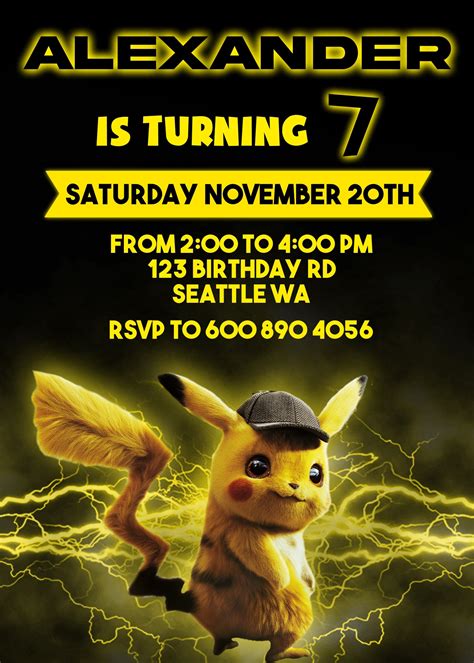 Editable Pikachu Birthday Invitation Pokemon Birthday Etsy