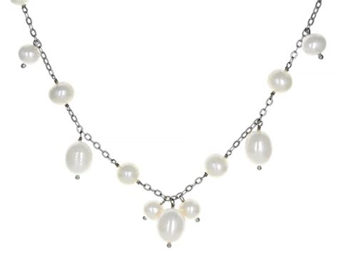 Mm White Cultured Freshwater Pearl Rhodium Over Sterling Silver