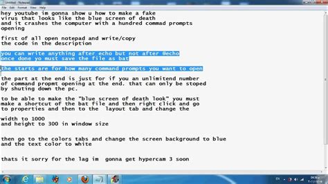 Fake Virus For Windows 7 Using Notepad Blue Screen Of Death Colours
