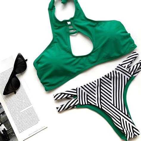Jaberai Bathing Suit 2019 Tie Die High Neck Bikini Set Women Reversible Swimwear Strappy