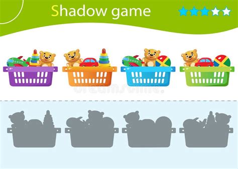 Shadow Game For Kids Match The Right Shadow Baskets With Toys Stock
