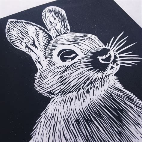Rabbit Lino Print A3 Original Bunny Linocut Wall Art Black Etsy