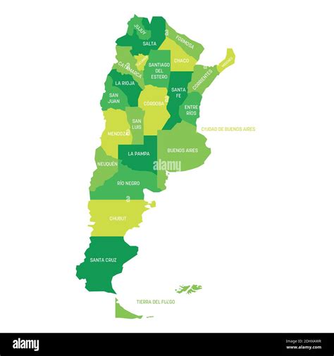 Green Political Map Of Argentina Administrative Divisions Provinces