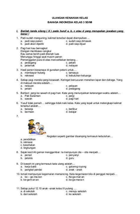 Contoh Soal Bahasa Indonesia Kelas 3 Sd Berbagai Contoh