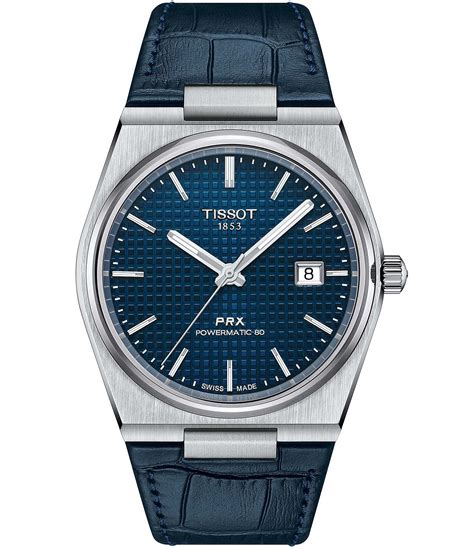 Tissot Mens Prx Powermatic Classic Collection Automatic Blue Croc Leather Strap Watch Dillards