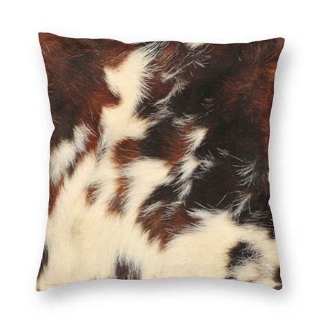 Brown Cowskin Fur Hide Pillow Pillowcase Polyester Linen Velvet Pattern