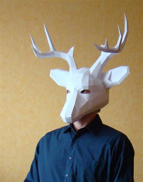 Deer Papercraft Mask Download And Make Your Own Low Poly Etsy Party
