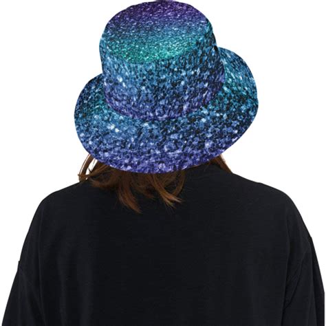 Beautiful Aqua Blue Ombre Glitter Sparkles All Over Print Bucket Hat