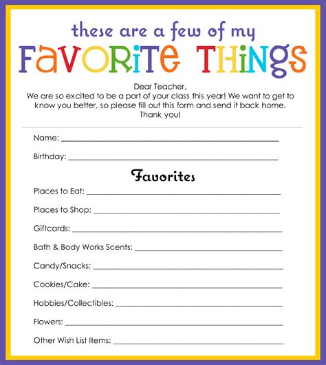 Free Printable Employee Favorite Things List Printable Templates