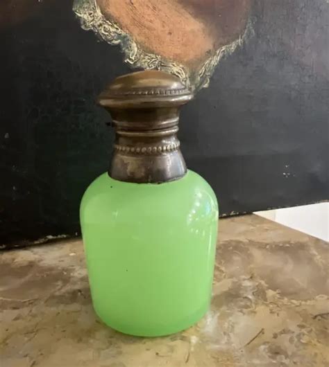 Antique French Glass Perfume Bottle Opaline Uranium Green With