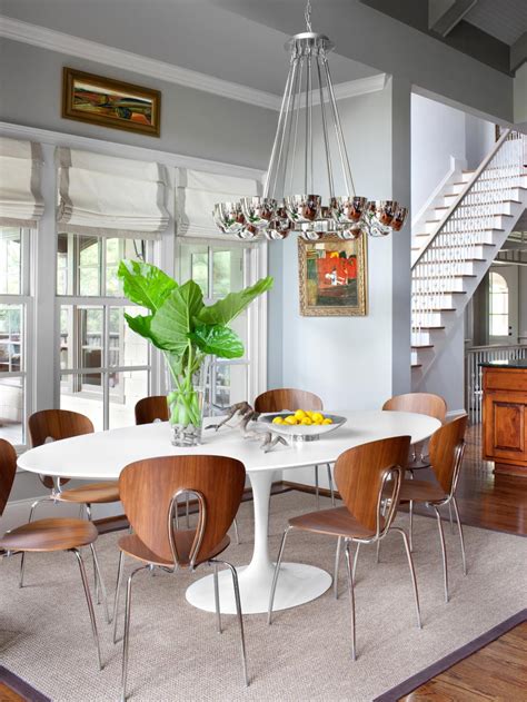 The beauty and practicality of this bolanburg collection is something to savor. Transitional Dining Room With Modern White Pedestal Table | HGTV
